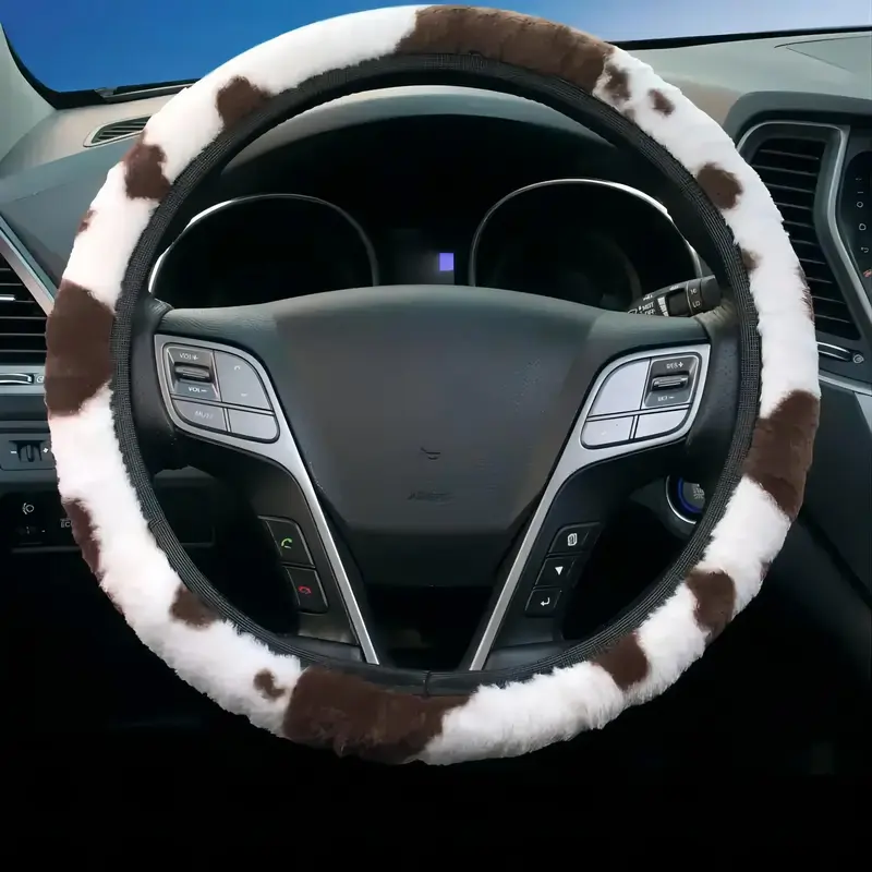 Cute Cow Pattern Car Steering Wheel Cover, Universal Non-slip Elastic Steering Wheel Cover, Elastic Washed Cloth Steering Whe...