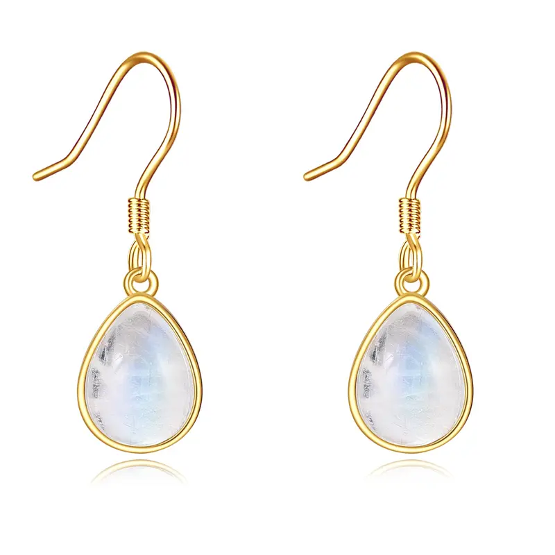 14K Gold Moonstone Drop Shape Drop Earrings