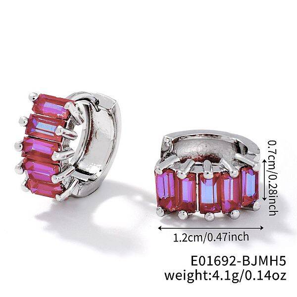 Cute Square Candy Brass Cubic Zirconia Hoop Earrings