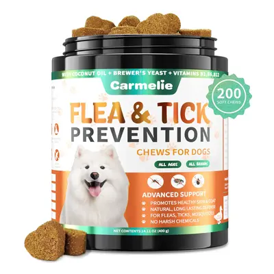 Carmelie Natural Flea & Tick Support for Dogs β 200 Soft Chews, All Breeds & Sizes β Safe & Effective Flea Protection for...