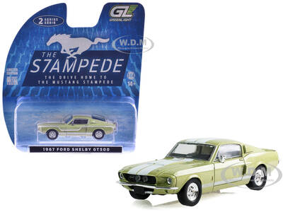 1967 Ford Shelby GT500 Lime Gold Metallic with White Stripes Stampede Series 2 1/64 Diecast Model Car by Greenlight