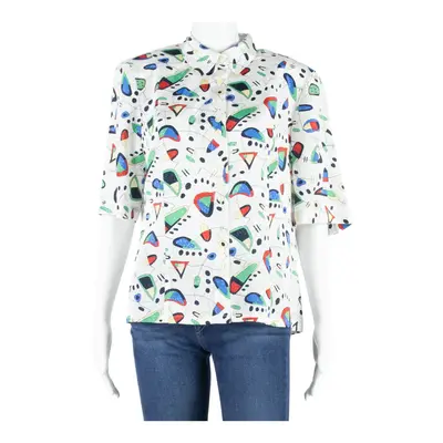 FRANKENWALDER Womens Printed Blouse White Crazy Pattern M