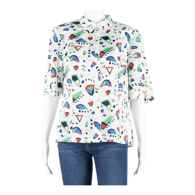 FRANKENWALDER Womens Printed Blouse White Crazy Pattern M