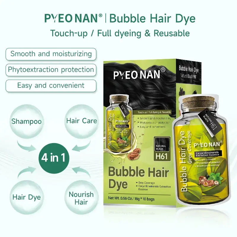 PYEONAN Unisex Bubble Hair Dye with Natural Plant Extracts, 2-in-1 for Gray Coverage and Hair Care, Gray Hair Turns into Blac...