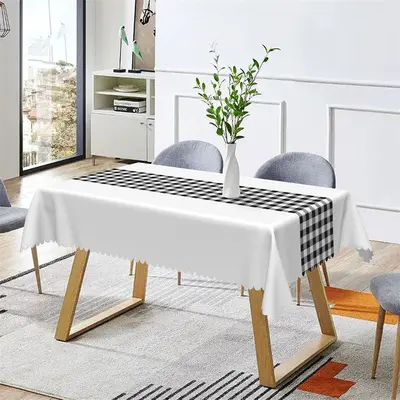 Black White Gingham Modern Indoor Rectangle Tablecloth - Aperturee