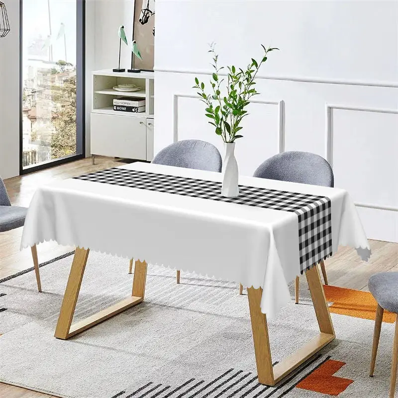 Black White Gingham Modern Indoor Rectangle Tablecloth - Aperturee