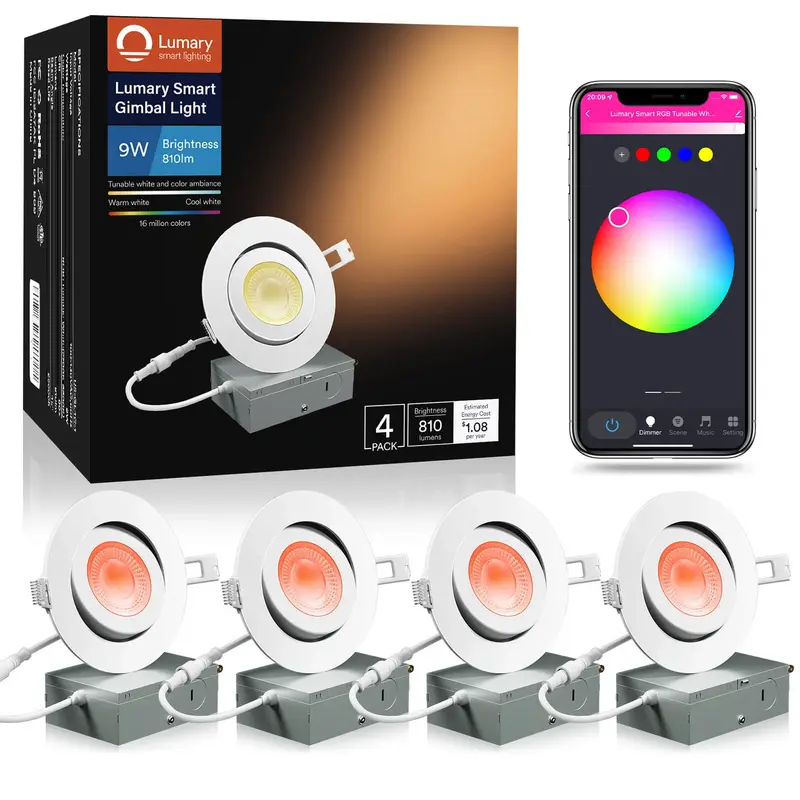 Lumary Wi-Fi Smart Gimbal Recessed Light 4 inch 9W 4PCS