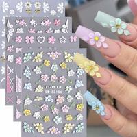 Flower & Bow Pattern Nail Art Stickers, 4 Sheets 5d Embossed Nail Decoration, Diy Nail Kit Nail Art Decals for Women & Girls,...