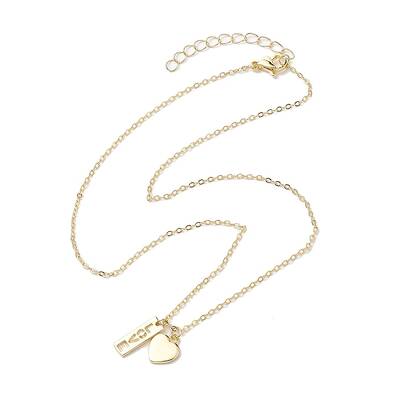 Valentine's Day Brass Heart and Rectangle with Word Love Pendant Necklace