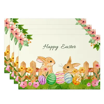 Aperturee Spring Garden Bunny Eggs Easter Set Of 4 Placemats, 14x12 Inch, 15.8 USD, NYJY00413-S, placemats