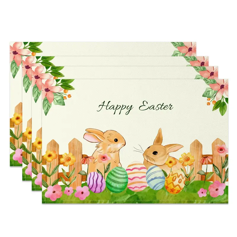 Aperturee Spring Garden Bunny Eggs Easter Set Of 4 Placemats, 14x12 Inch, 15.8 USD, NYJY00413-S, placemats