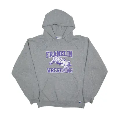 RUSSELL ATHLETIC Franklin Wrestling USA Hoodie Grey Pullover Mens M