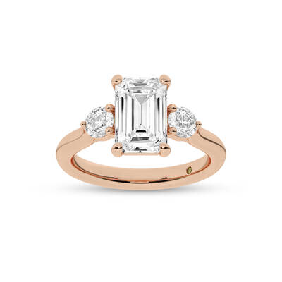 Aevum Classic Three Stone Emerald Cut Lab Grown Diamond Engagement Ring | 10K Rose Gold 3 CT. TW.