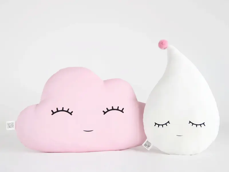 Set of 2 Pillows - Pink Cloud Pillow and White Raindrop Pillow