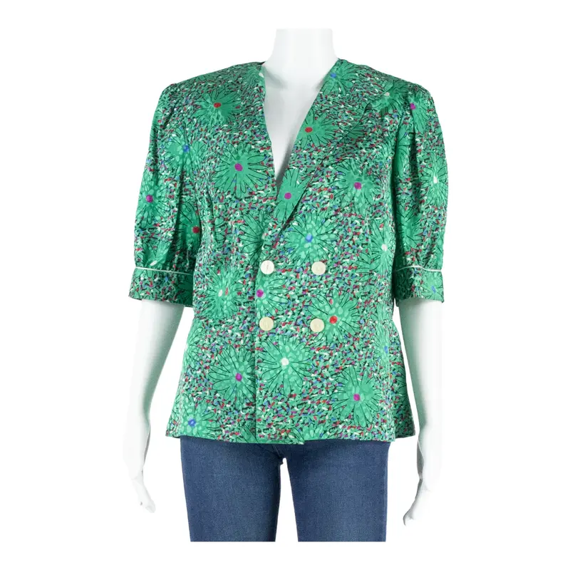 JUMBO INTERNATIONAL Womens Printed Blouse Green V-Neck Floral L