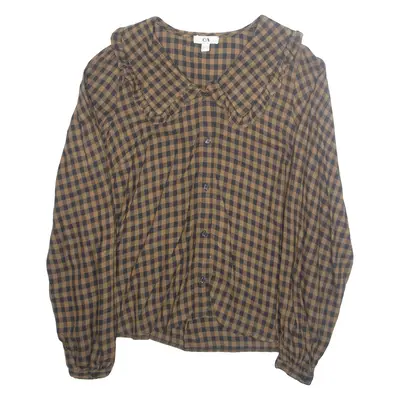 C&A Womens Printed Blouse Brown Collared Long Sleeve Check M