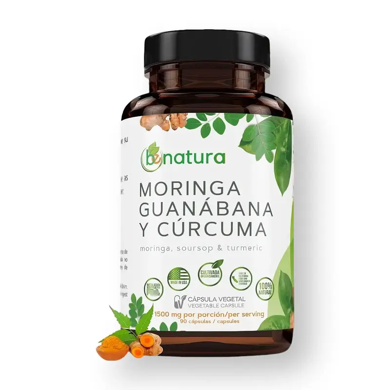 VIRAL Moringa, Guanabana y Cúrcuma (Soursop, Moringa T) 90 cápsulas 1500 mg por porción, 100% naturales de primera calidad...