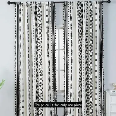 Geometric Print Single Panel Curtain, 1 Count Bohemian Window Curtain For Living Room Bedroom Home Decor