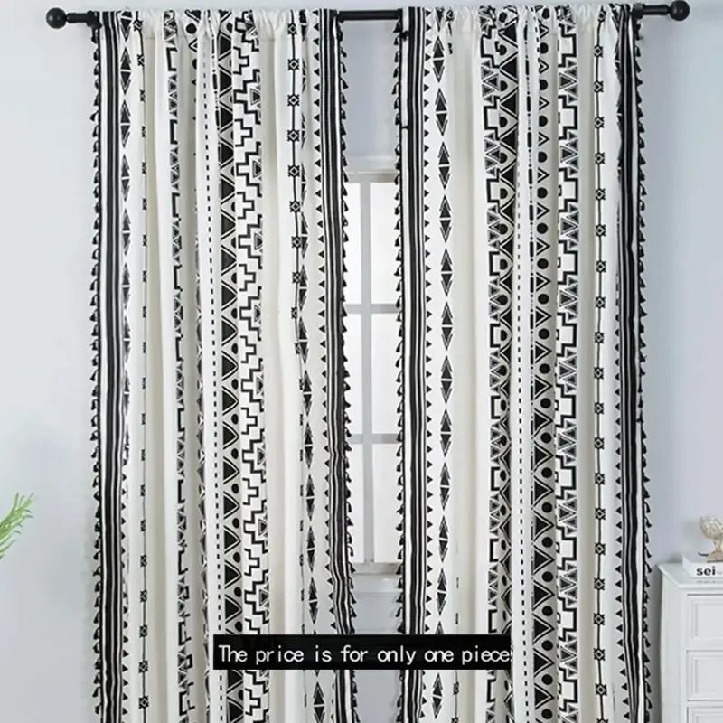 Geometric Print Single Panel Curtain, 1 Count Bohemian Window Curtain For Living Room Bedroom Home Decor