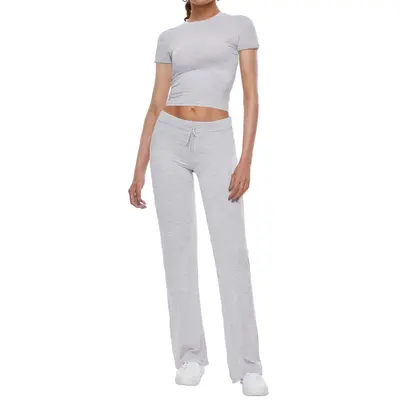 AnotherChill Women's 2 Piece Lounge Sets Straight Leg Pants Set Short Sleeve Crop T-shirt Casual Outfits Comfy Loungewear