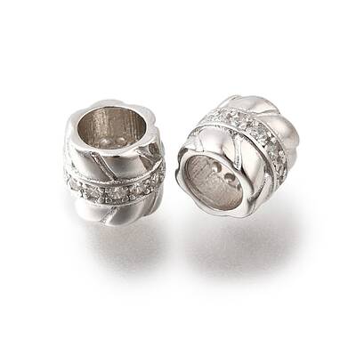 925 Sterling Silver Micro Pave Clear Cubic Zirconia Beads
