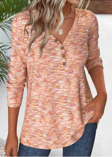 Modlily Multi Color Long Sleeve V Neck T Shirt - S