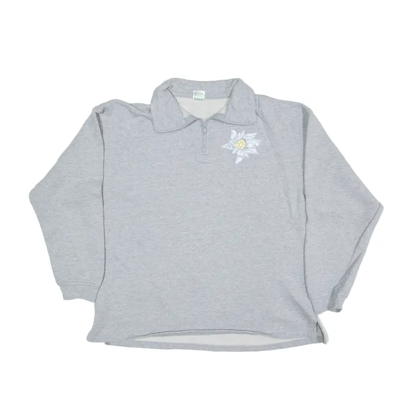 LO RAY Flower Sweatshirt Grey 1/4 Zip 90s Womens L
