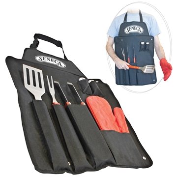 50 Customized 7 PC BBQ Apron Set - Professional Grade Steel & Wood ...