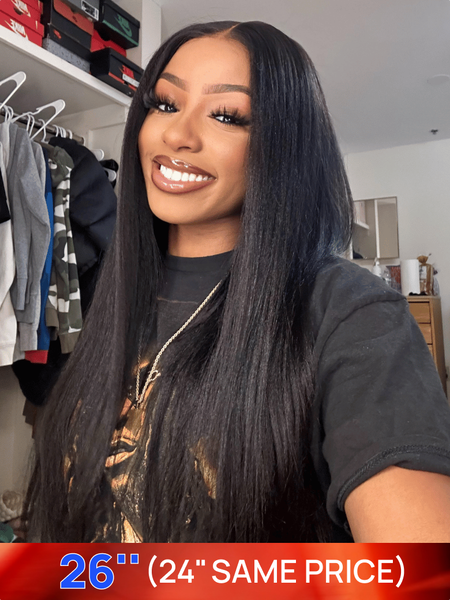 Nadula Flash Sale Yaki Straight 7x5 Bye Bye Knots Wig Put On and Go Glueless Wig Light Kinky Straight