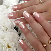 Chrome French Tip Press On Nails | CurvLife Nail | 24pcs Medium Square Fake Nails | Pearl Gloss Finish | Easy Apply, Natural ...