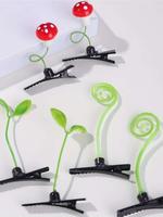 Cute Mushroom & Bean Sprouts Design Hair Clips, 6 Counts/set Creative Hair Clips for Women & Girls, Funny Kawaii Hair Accesso...