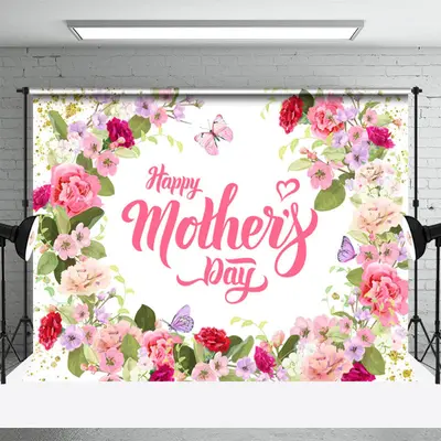 Pink Floral Bloom Happy Mothers Day Backdrop - Aperturee