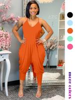Women's Plain V Neck Cami Jumpsuit, Casual Comfort Fashion Sleeveless Spaghetti Strap Harem Jumpsuit for Summer, Lady Jumpsui...