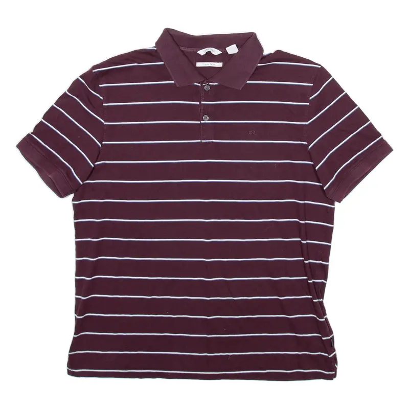 CALVIN KLEIN Mens Polo Shirt Maroon Striped M