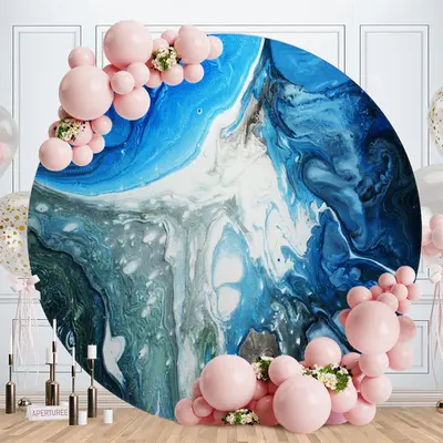 Aperturee Sea Blue Abstract Line Round Birthday Party Backdrop