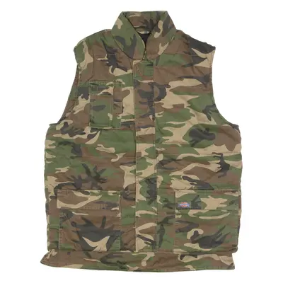 DICKIES Mens Workwear Gilet Green Twill Camouflage L