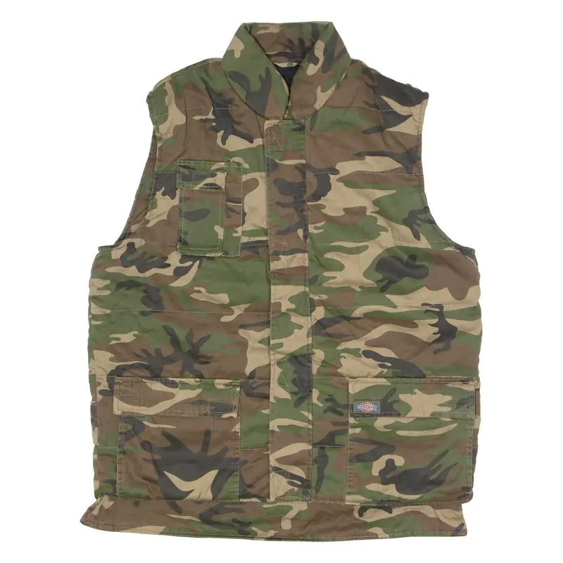 DICKIES Mens Workwear Gilet Green Twill Camouflage L