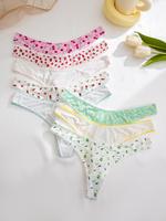 Women's Contrast Binding Fruit Printed Thong, Pastel Soft Comfy Breathable Panty for Daily Wear, Underwear for Women, Underw...