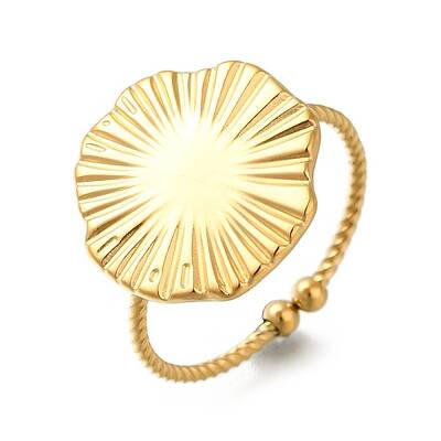 Flower 304 Stainless Steel Open Cuff Ring for Women