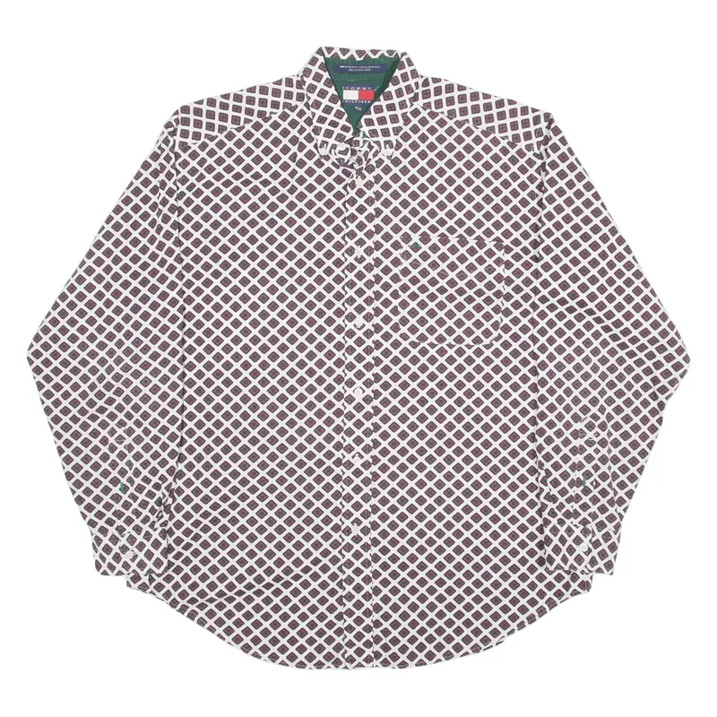 TOMMY HILFIGER Shirt White Geometric Long Sleeve Mens M