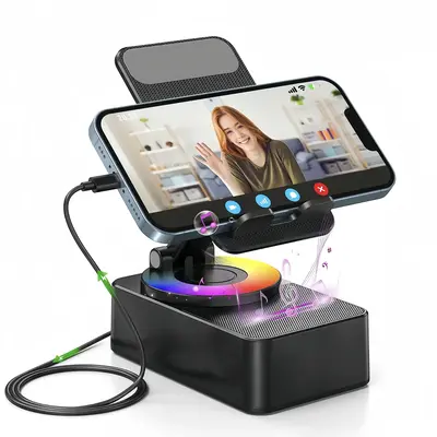 4 in1 Wireless Speaker Cell Phone Stand with Bluetooth & Atmosphere Light/Power Bank, 5.3 HD Surround Subwoofer Sound,300° R...