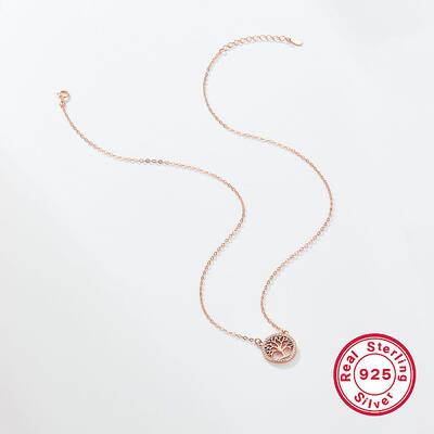 S925 Sterling Silver Tree of Life Necklace Fashion Peace Pendant Collarbone Chain
