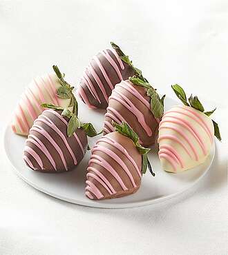 Elegant Pink Belgian Chocolate Dipped Strawberries - 6pc - FedEx