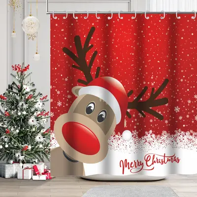 Christmas Shower Curtain, Snowflake Winter New Year Holiday Bathroom Curtain ，Waterproof Fabric Machine Washable Shower Cur...