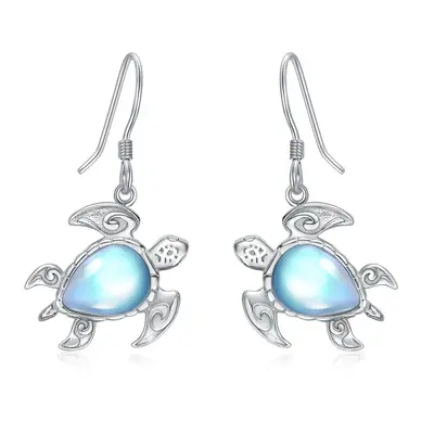 Sterling Silver Moonstone Sea Turtle Drop Earrings