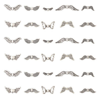 100Pcs 10 Styles Tibetan Style Alloy Fairy Wing Beads