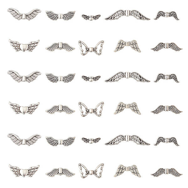 100Pcs 10 Styles Tibetan Style Alloy Fairy Wing Beads
