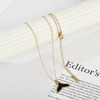 Ion Plating(IP) 304 Stainless Steel & Plastic Whale Tail Pendant Cable Chain Necklaces for Women