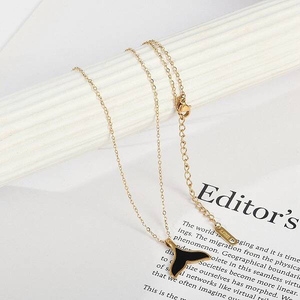 Ion Plating(IP) 304 Stainless Steel & Plastic Whale Tail Pendant Cable Chain Necklaces for Women
