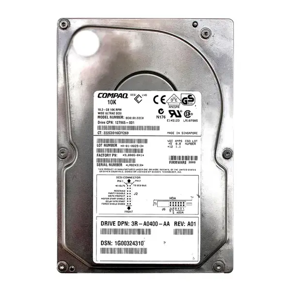 127965-001 HP 18.2GB Wide Ultra2 SCSI 10000 3.5-inch Hard Drive